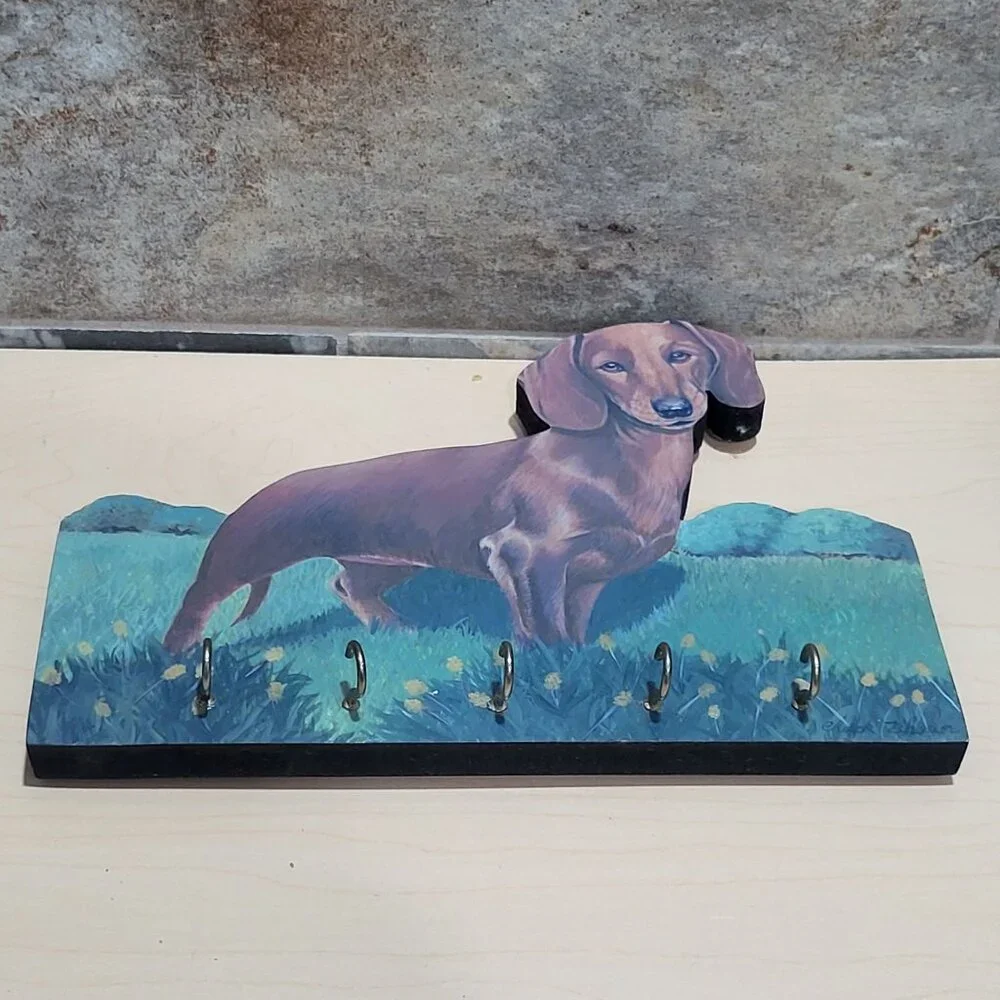Decorative Brown Dachshund Dog Key Leash Holder Wall Mount